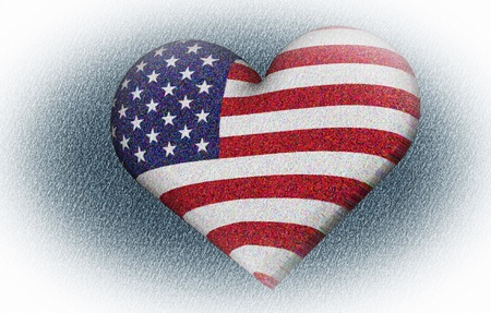 US flag in heart shape to created from three dimention programの写真素材