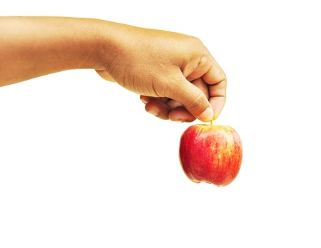 A single Red apple in hand of man の写真素材
