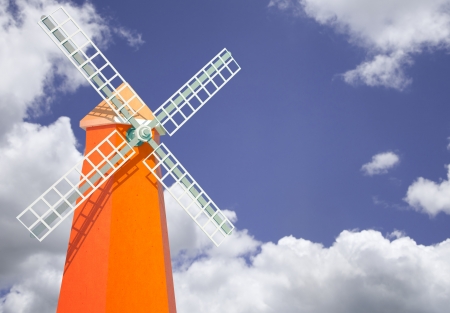 The older windmill tower with clear skyの写真素材