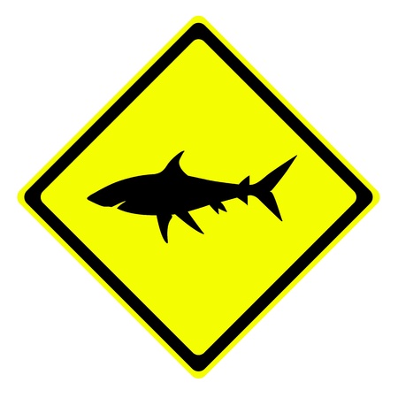 Shark in warning traffic sign isolated on a white backgroundの写真素材