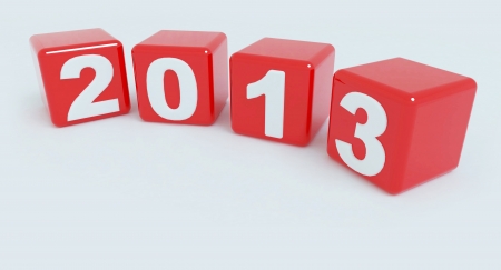 2013 in red cube to created by 3D softwareの写真素材