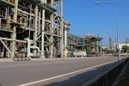 Petroleum and chemical plant with blue skyのeditorial素材