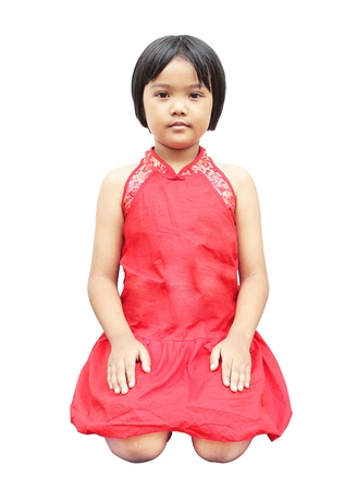 Asian children with red dressの写真素材