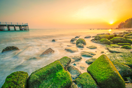 Nature image of Sea and rocky coast in the morning in Thailand の写真素材