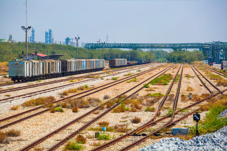 Cargo train platform in sunny day