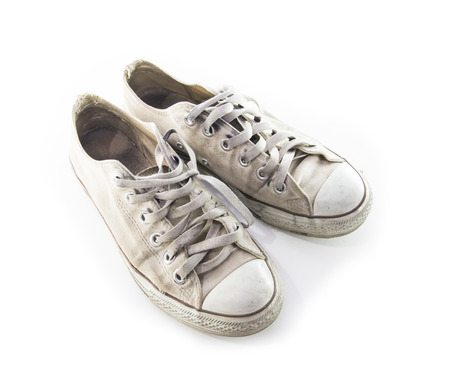 Old shoes on white backgroundの写真素材