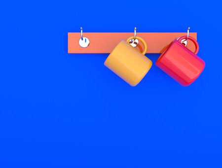 Ceramic cup on blue background to create by 3D Sofwareの写真素材