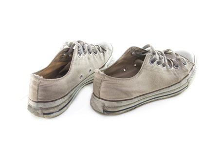 Old shoes on white backgroundの写真素材