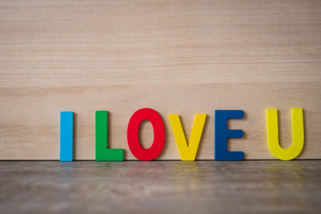 Wood colorful of word is i love you on wooden backgroundの写真素材