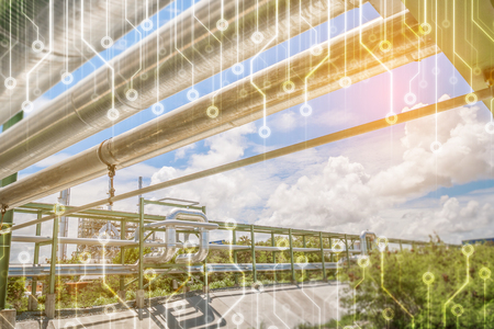 Landscape view of color lighting from structure process area of oil and chemical refinery plant in twilight time の写真素材