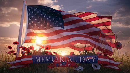 Memorial Day Banner Remember and Honor with the American Flag.の写真素材