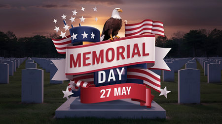Memorial Day Banner Remember and Honor with the American Flag.の写真素材