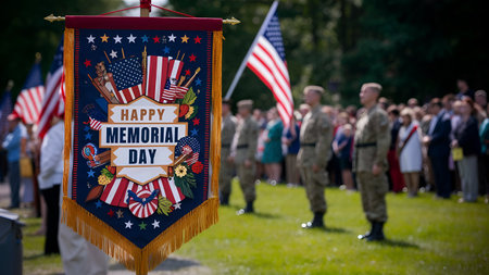 Memorial Day Banner Remember and Honor with the American Flag.の写真素材