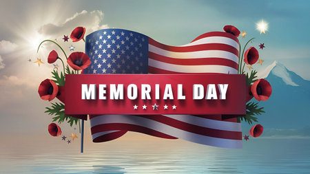 Memorial Day Banner Remember and Honor with the American Flag.の写真素材