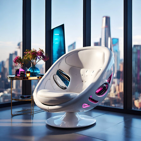 Sitting in Style: The Evolution of the Cyberpunk Chairの写真素材