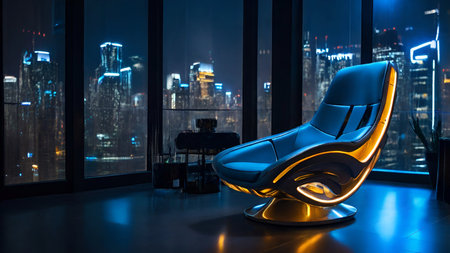 Sitting in Style: The Evolution of the Cyberpunk Chairの写真素材