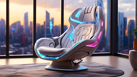 Sitting in Style: The Evolution of the Cyberpunk Chairの写真素材