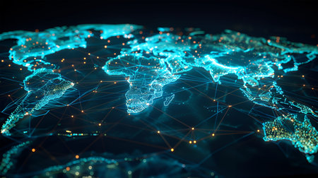 An Abstract World Map of International Networks, Data Transfer, and Cyber Technology in Global...