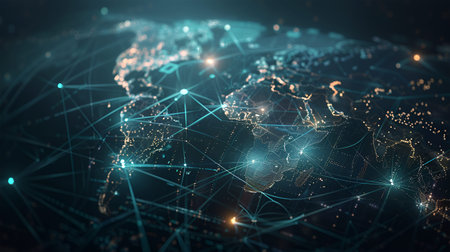 An Abstract World Map of International Networks, Data Transfer, and Cyber Technology in Global...