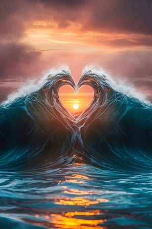 Oceanic Heart Wave A Beautiful Image with Ample Copy Space Wallpaperの写真素材