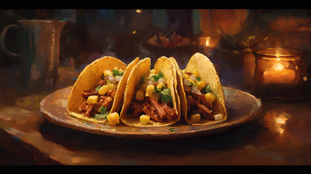 Mexican Beef Tacos with Tomatoes, Avocado, Chili, and Onions - Isolated Backgroundの写真素材