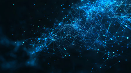 Abstract Representation of a Digital Network: A Complex Web of Glowing Nodes and Interconnected Lines Symbolizing Connectivityの写真素材