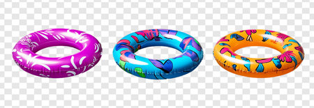 Set of Colorful Inflatable Swim Rings or Rubber Rings Isolated on Transparent Background
