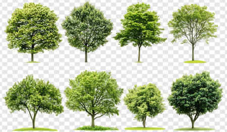 Realistic Tree Collection Isolated on Transparent Backgroundの写真素材