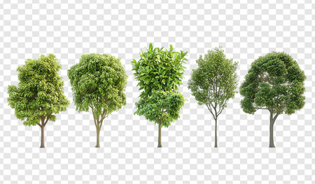 Realistic Tree Collection Isolated on Transparent Backgroundの写真素材