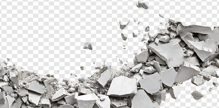 Ruins of Destruction Isolated Concrete Debris and Wreckage from a Demolished Building on Transparent...