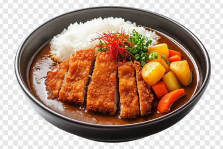 Japanese curry isolated on transparent background, indian curry, ready to eatの写真素材