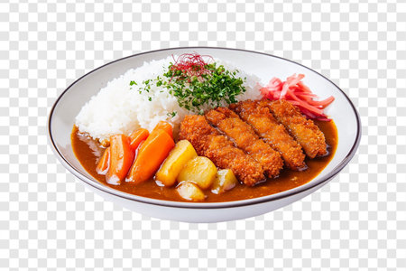 Japanese curry isolated on transparent background, indian curry, ready to eatの写真素材