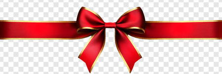 Elegant Red Ribbon with Bow on Transparent Backgroundの写真素材