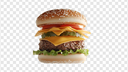 Cheeseburger with Vegetables and Sauce Isolated on Transparent Backgroundの写真素材