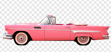 Vintage classic pink color old car isolated on a transparent backgroundの写真素材