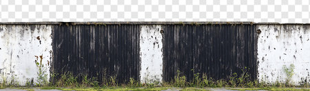 Barbed Wire and Concrete Pillars Cut-Out on Transparent Backgroundの写真素材
