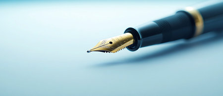 Elegant Luxury Pen Signing a Document, Fountain Pen, Refined Fountain Pen on Crisp White Paperの写真素材