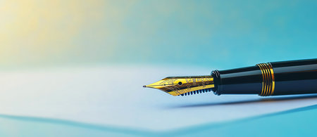 Elegant Luxury Pen Signing a Document, Fountain Pen, Refined Fountain Pen on Crisp White Paperの写真素材