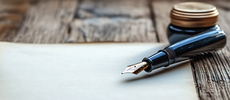 Elegant Luxury Pen Signing a Document, Fountain Pen, Refined Fountain Pen on Crisp White Paperの写真素材