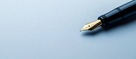 Elegant Luxury Pen Signing a Document, Fountain Pen, Refined Fountain Pen on Crisp White Paperの写真素材