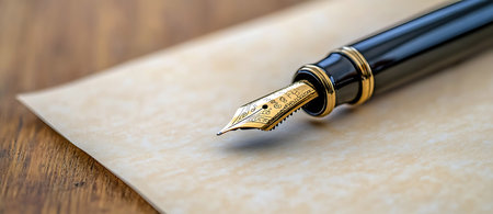 Elegant Luxury Pen Signing a Document, Fountain Pen, Refined Fountain Pen on Crisp White Paperの写真素材
