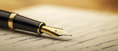 Elegant Luxury Pen Signing a Document, Fountain Pen, Refined Fountain Pen on Crisp White Paper