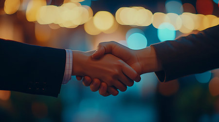 Closeup of two business people shaking hands in a business meeting.の写真素材