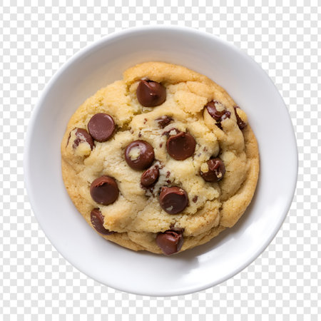 Chocolate chip cookie with plate isolated on transparent backgroundの写真素材