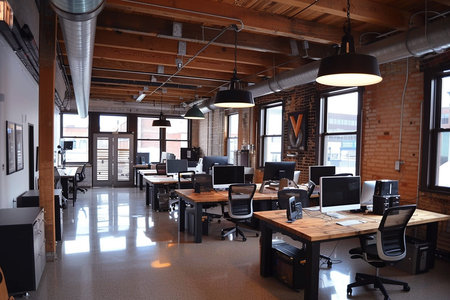 Modern Industrial Office Interior Design Ideas with Greenery for a Collaborative Workspace