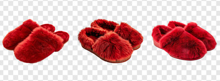Set of winter soft red slippers, transparent background