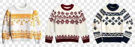 Set of knitted winter sweaters. Vector illustration isolated on transparent background.の写真素材