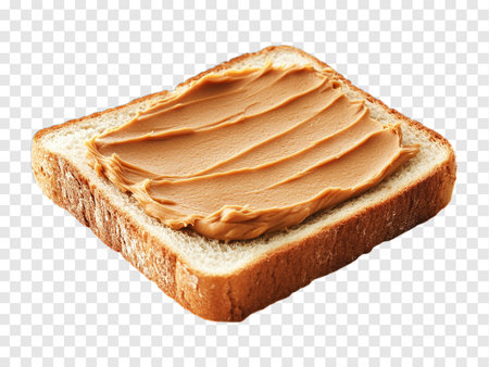 Toasted bread with tasty peanut butter isolated on transparent and white backgroundの写真素材