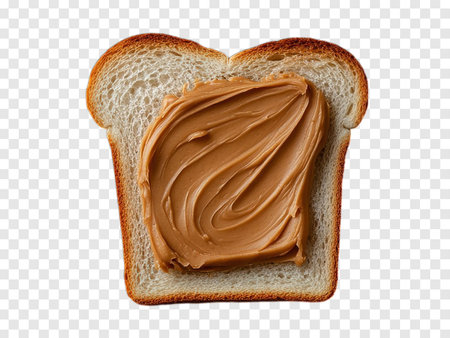 Toasted bread with tasty peanut butter isolated on transparent and white background
