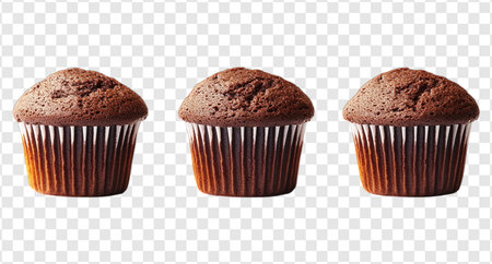 Set of Chocolate Muffins Isolated on Transparent Background, Variety of Design Angles, PNGの写真素材